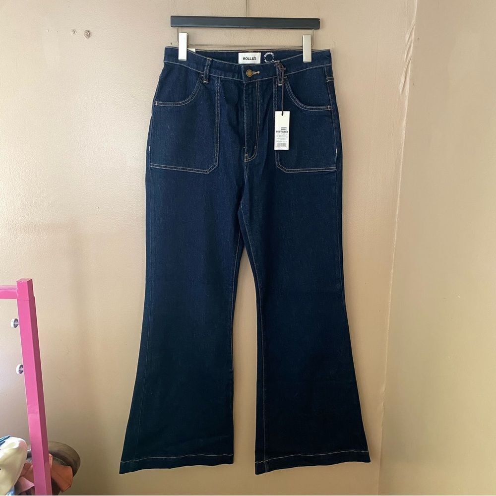 ROLLAS jeans east coast flares dark denim bell bottoms high rise NWT 32 - Picture 8 of 9